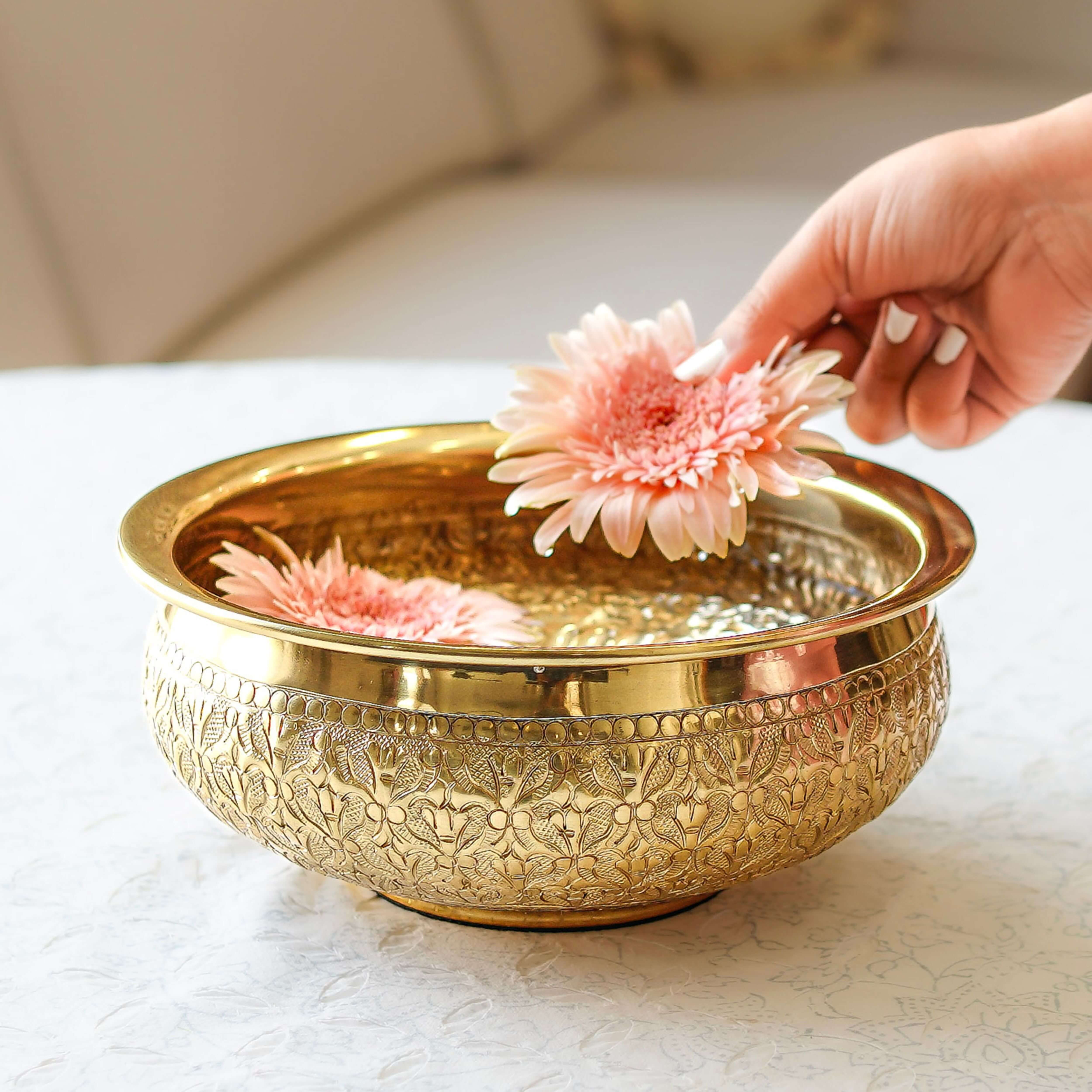 Metal Urli, Metal urli bowl, Floating flower urli, Traditional urli bowl
