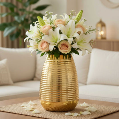 Ribbed Gold Metal Flower Vase