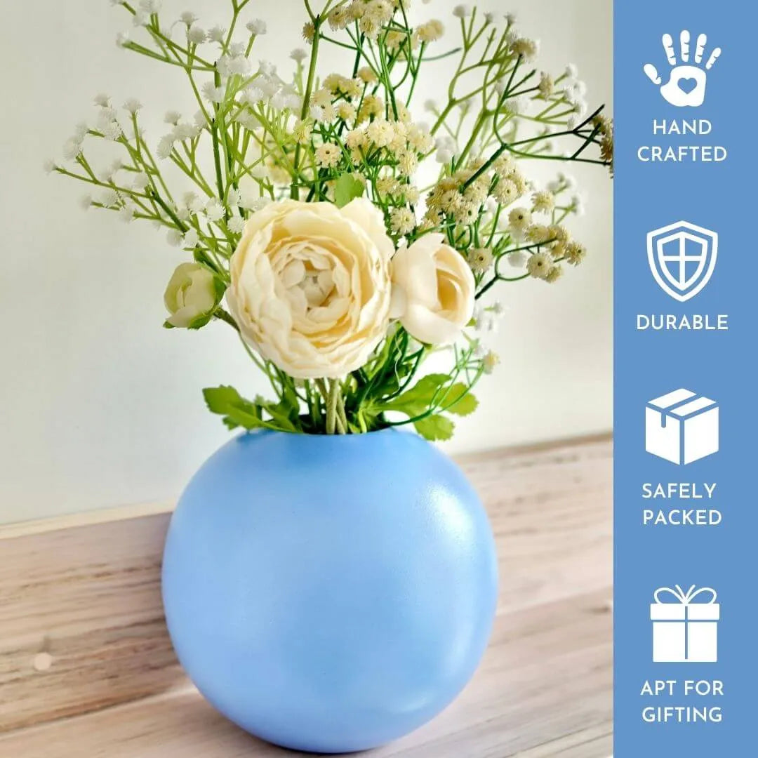 Metal Blue ball flower vase large 