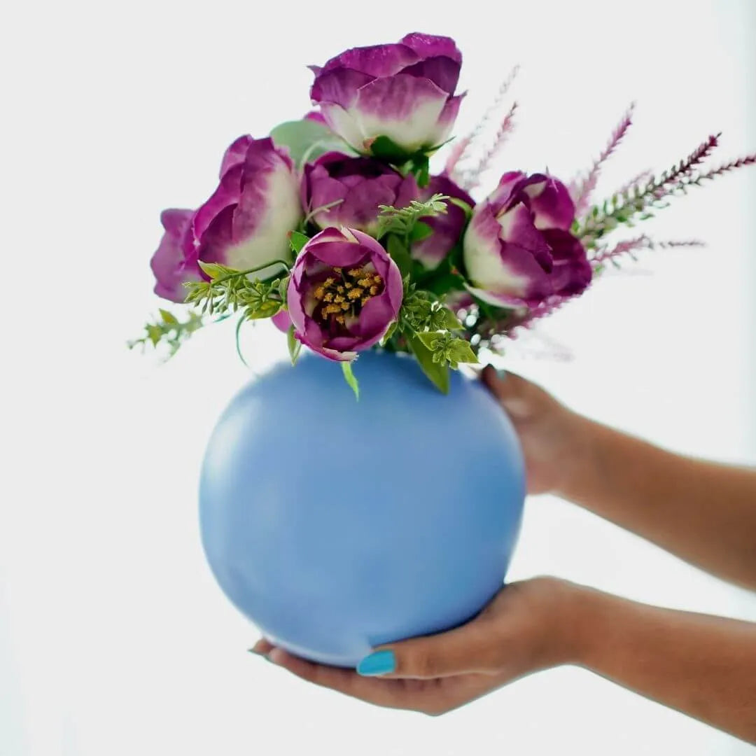Metal Blue ball flower vase large 
