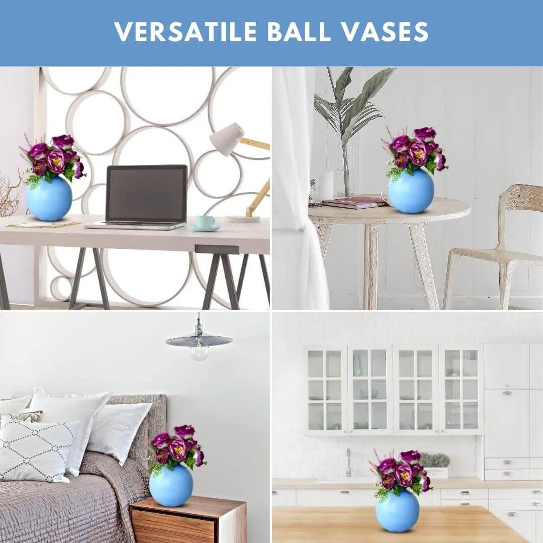 Metal Ball Flower vase large blue 