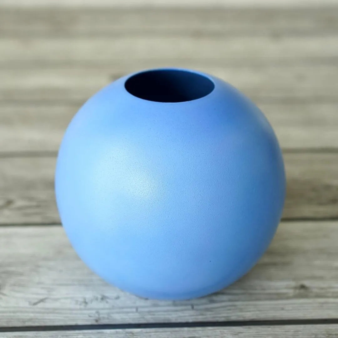 Metal ball flower vase blue large 