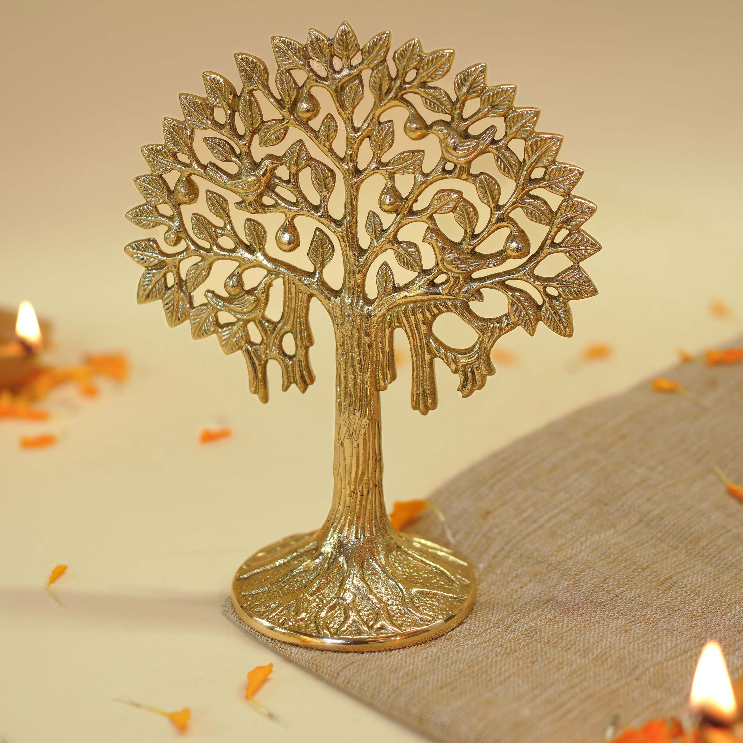 Pure Brass Kalpvriksh with Birds (7 inch)