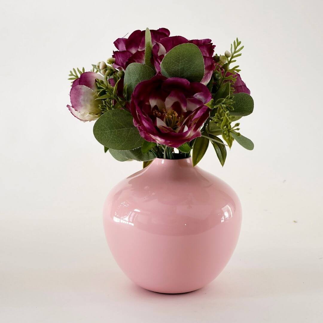 Metal pink flower vase with flower small 