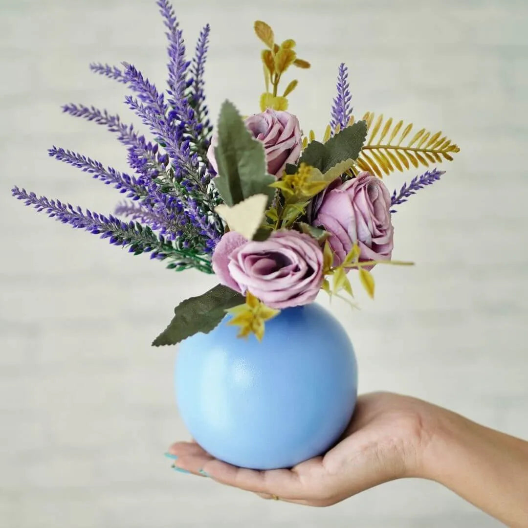 Metal ball flower vase blue small