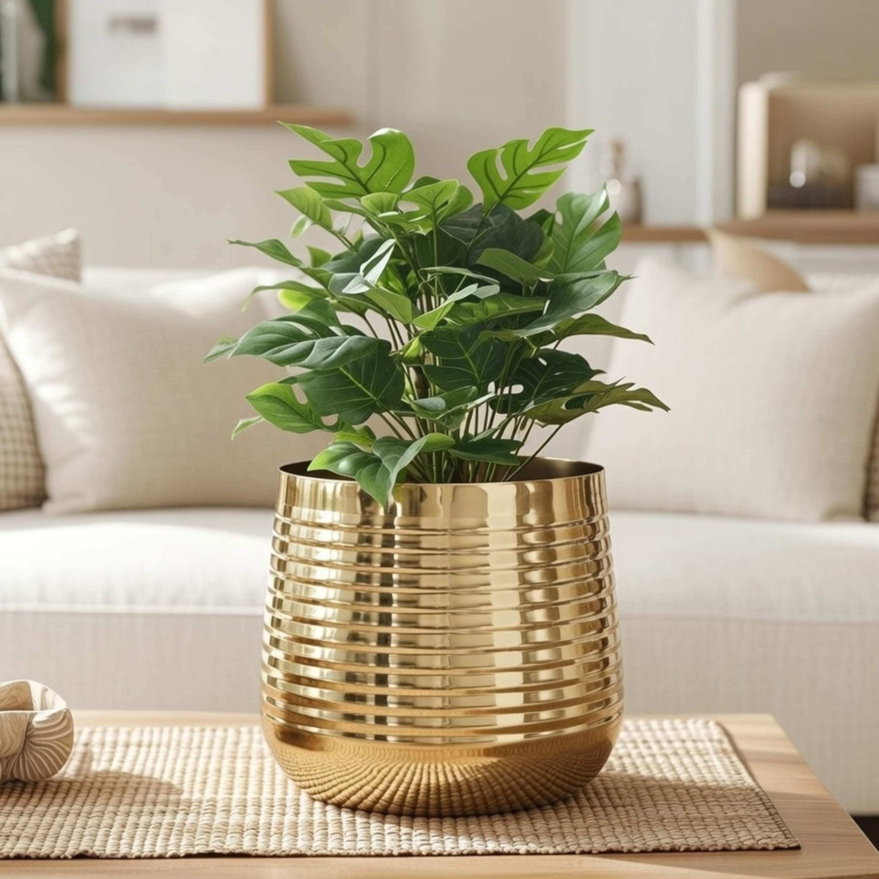 Ribbed Metal Planter, Small (Pot Only)
