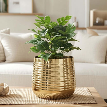 Ribbed Metal Planter, Small (Pot Only)