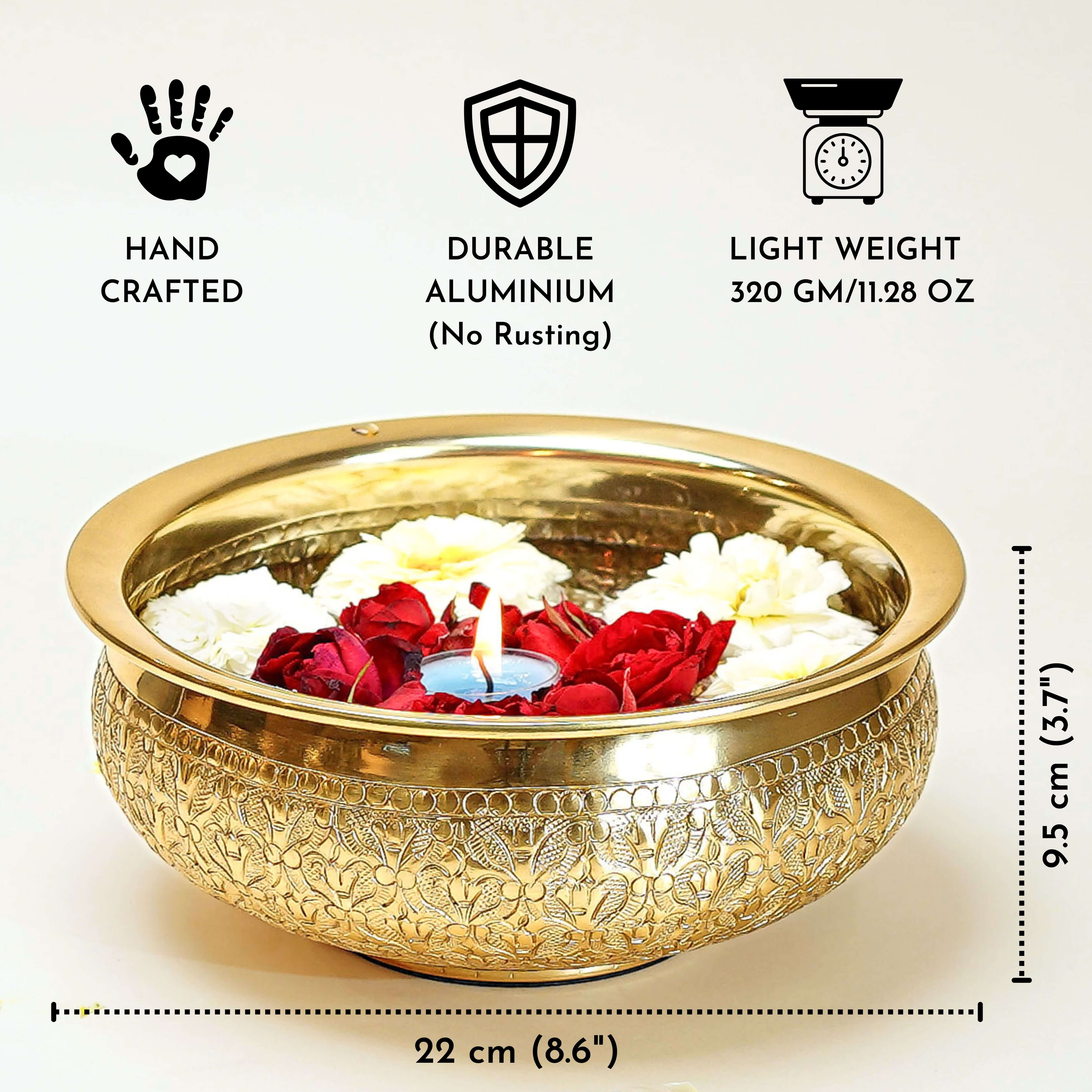 Metal Urli, Metal urli bowl, Floating flower urli, Traditional urli bowl
