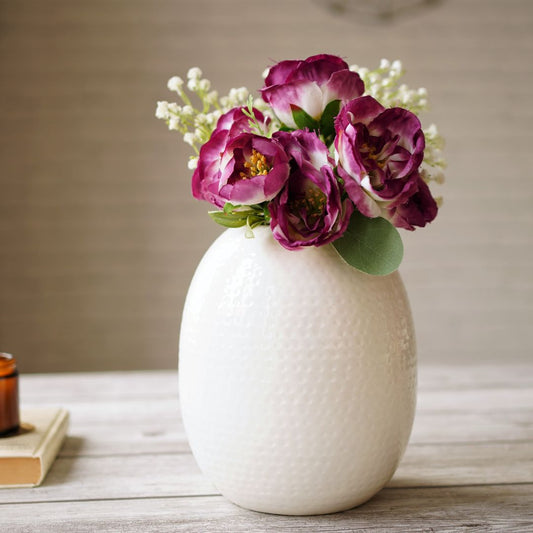 White hammered Flower vase with flower 