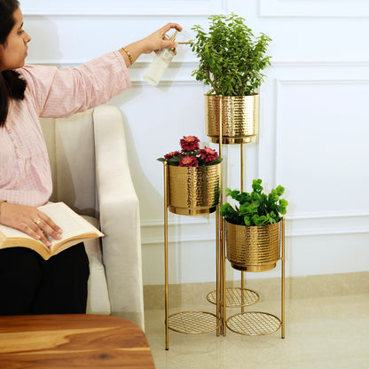 3-Tier Folding plant stand, Gold (Planter Only)