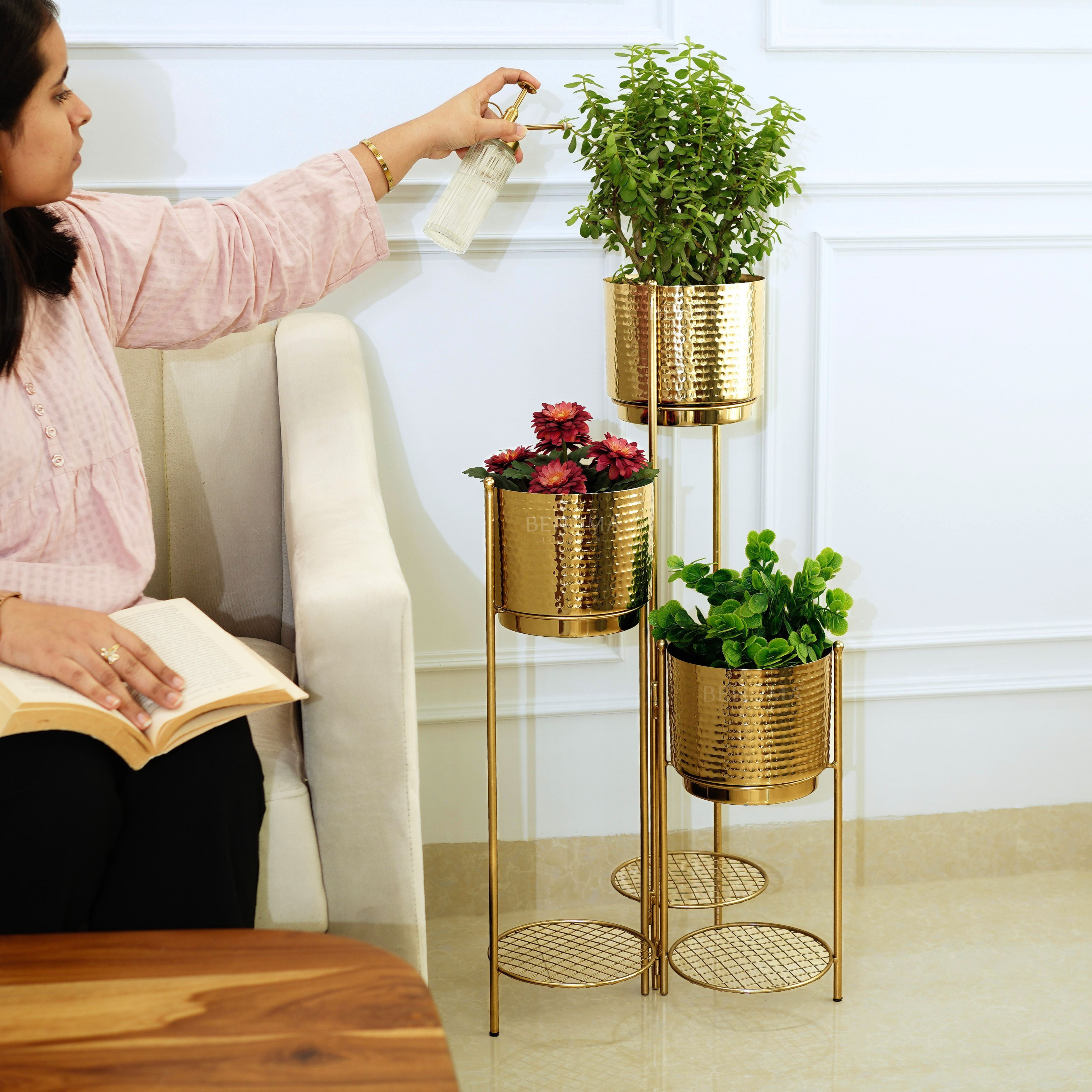 3-Tier Folding plant stand, Gold (Planter Only)