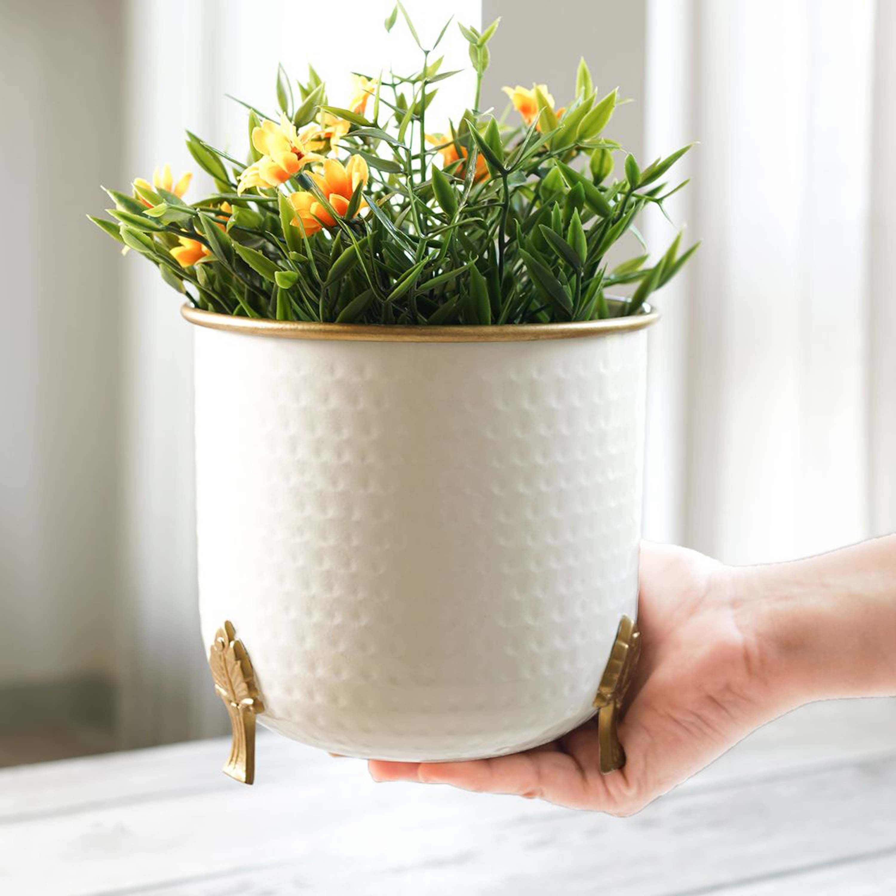 Metal Gold Rim Leaf leg Planter, Set (Pot Only)