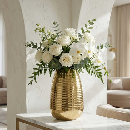 Ribbed Gold Metal Flower Vase