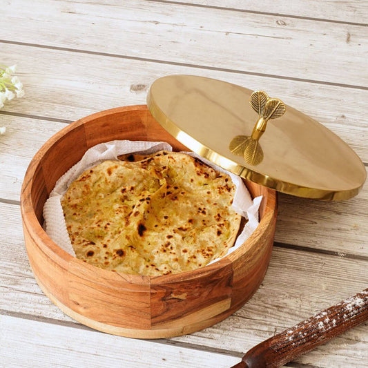 Classic Wood Chapati Box - Gold