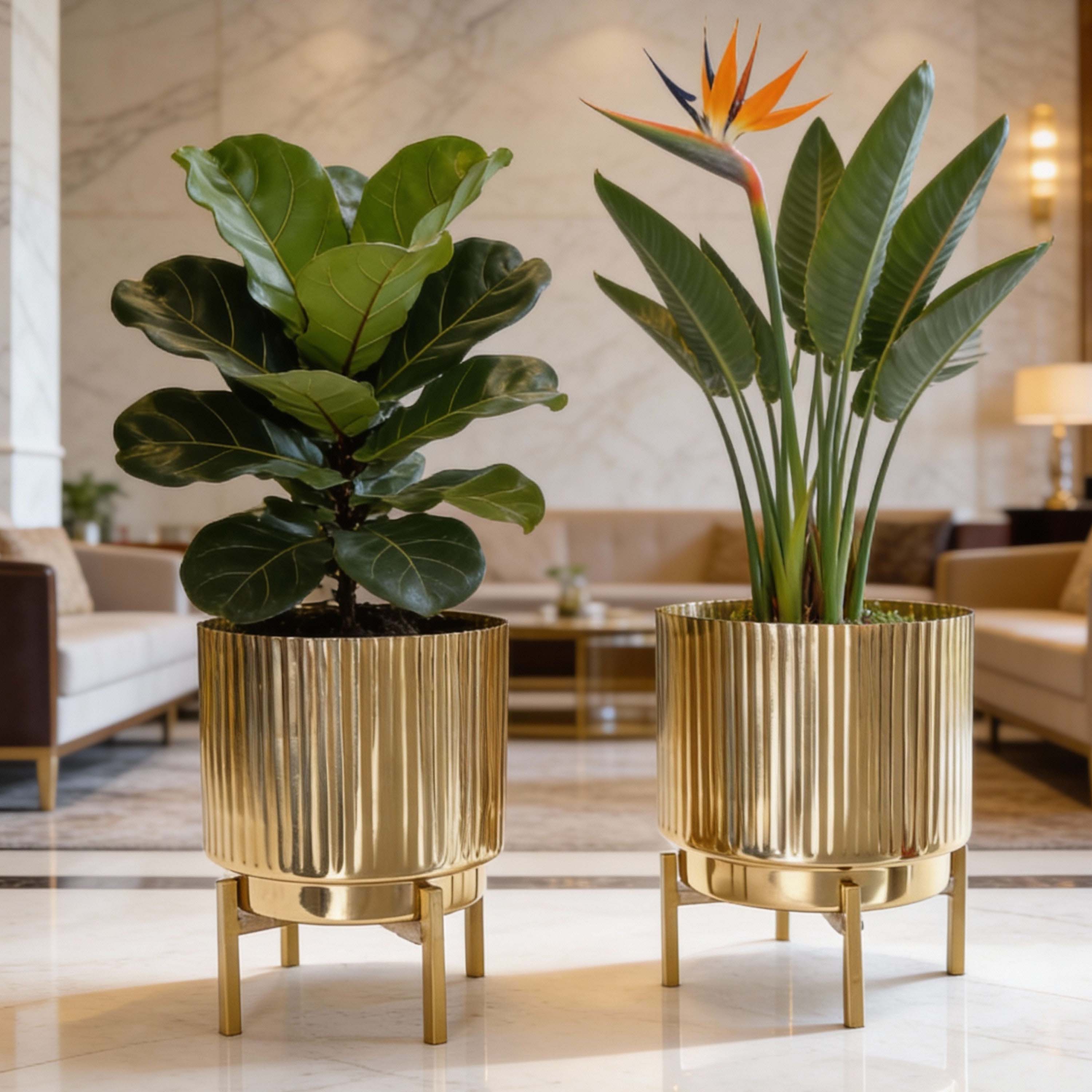Metal Fluted Planter, Set (Planter Only)