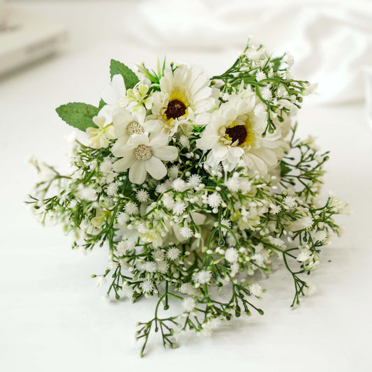 White Daisy With Baby's Breath, Bouquet (Faux Flowers)