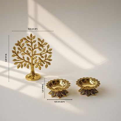 Tree of Life & Brass Diya Set