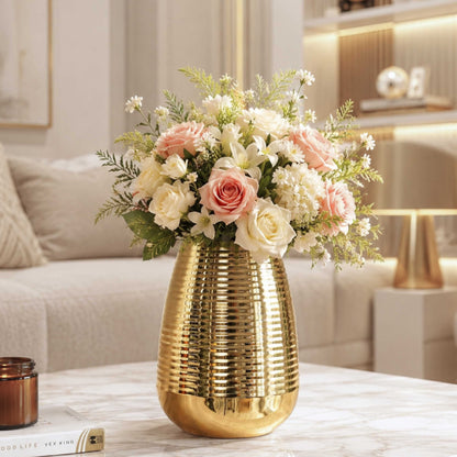 Ribbed Gold Metal Flower Vase