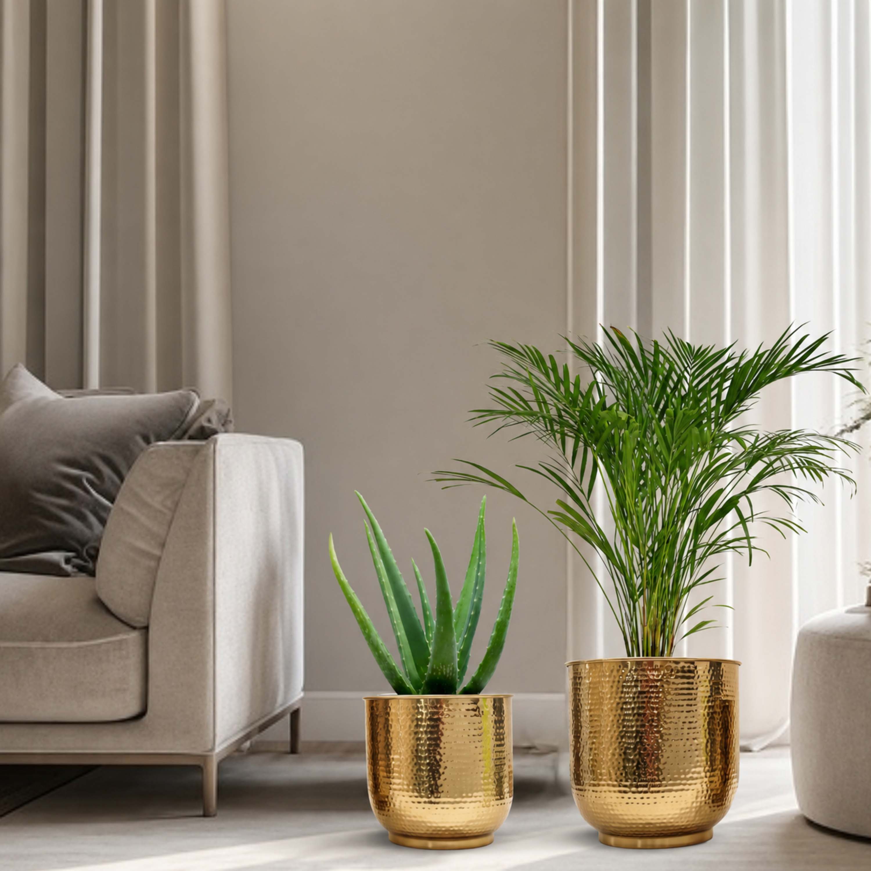 Hammered Floor Planter Set, Gold