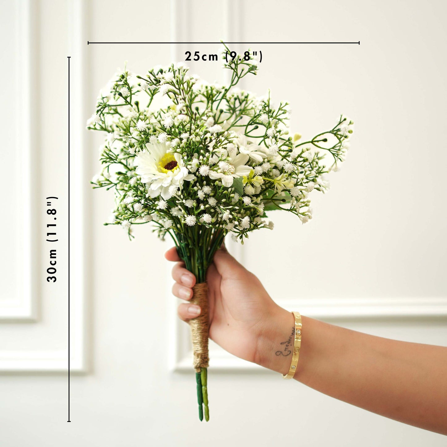White Daisy With Baby's Breath, Bouquet (Faux Flowers)