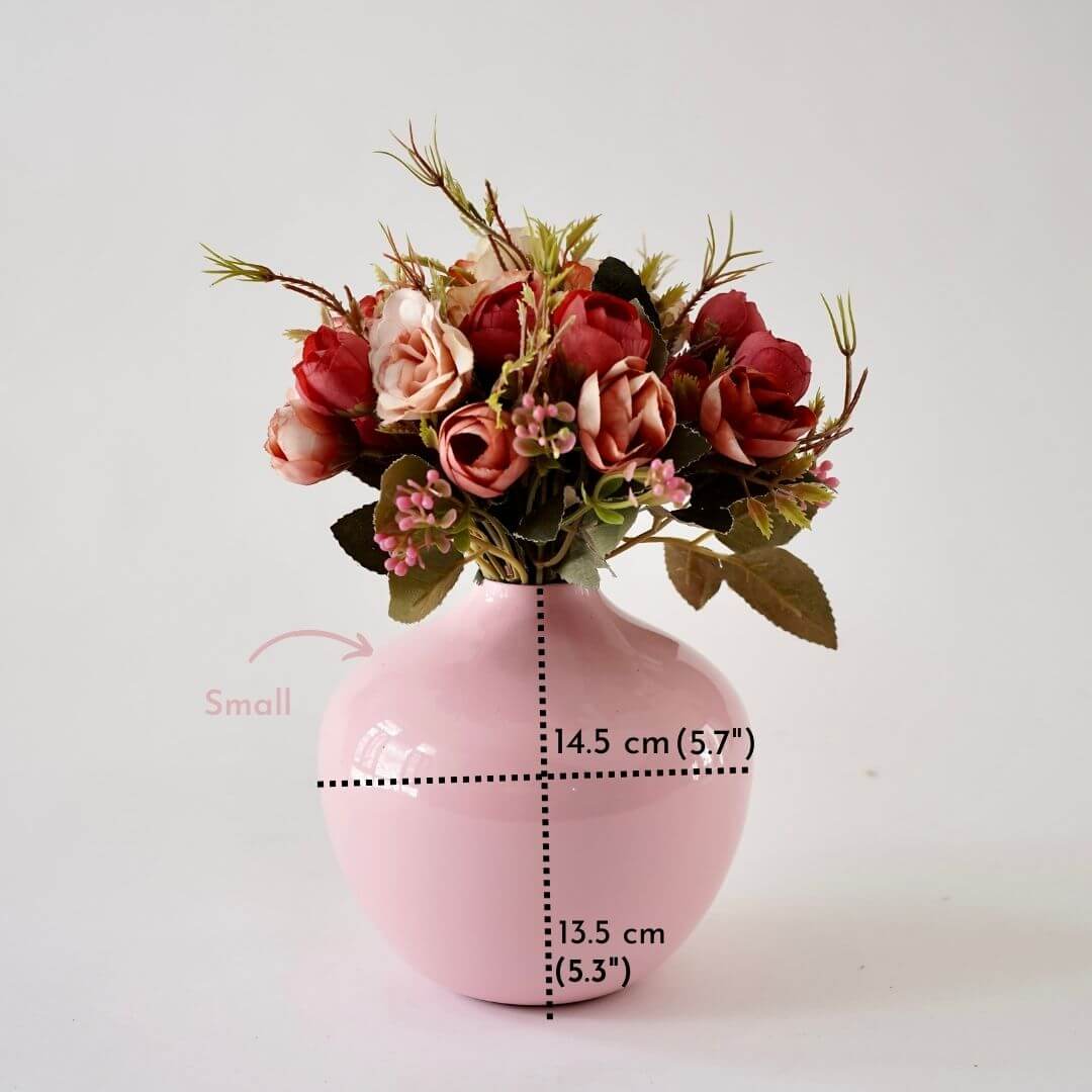 Metal pink flower vase with flower set of 2 