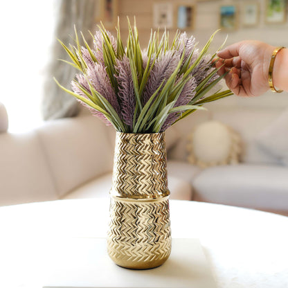 Arrow Embossed Metal Flower Vase Gold