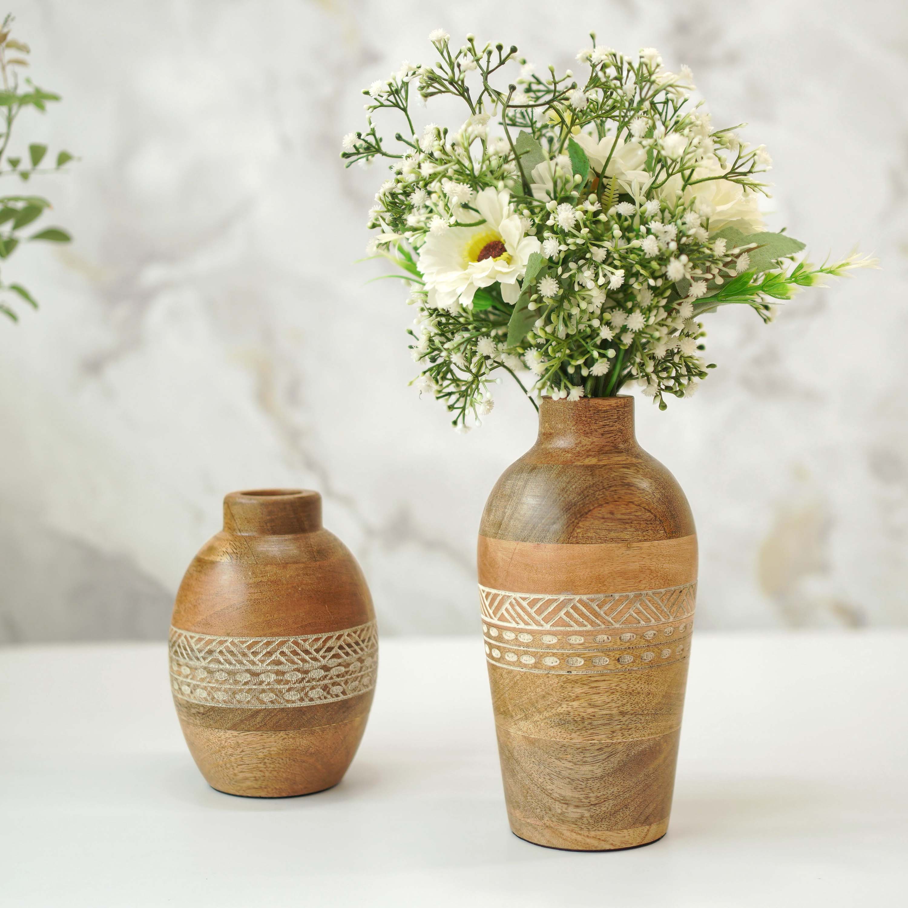 Mango Wood Bulb & Bud Vase, Set