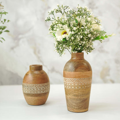 Mango Wood Bulb & Bud Vase, Set