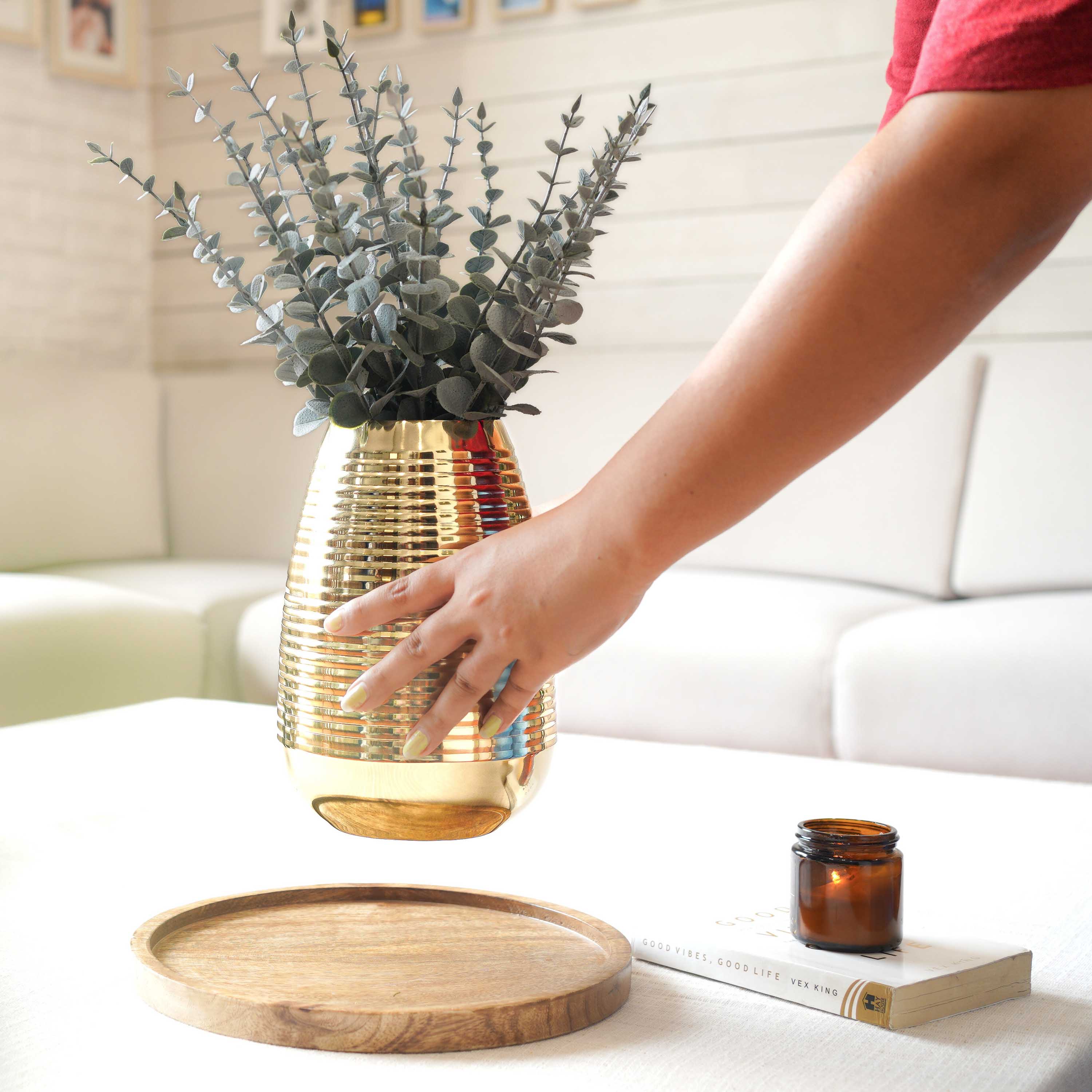 Ribbed Gold Metal Flower Vase