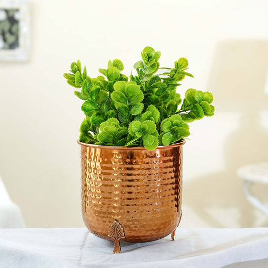 Metal Hammered Leaf leg Planter, Copper, 6.2'' - Behoma