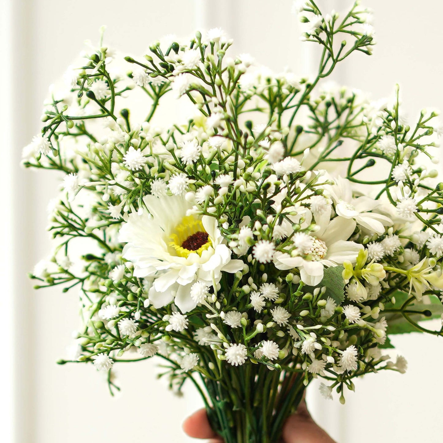 White Daisy With Baby's Breath, Bouquet (Faux Flowers)