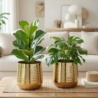 Ribbed Metal Planter Set (Pot Only)