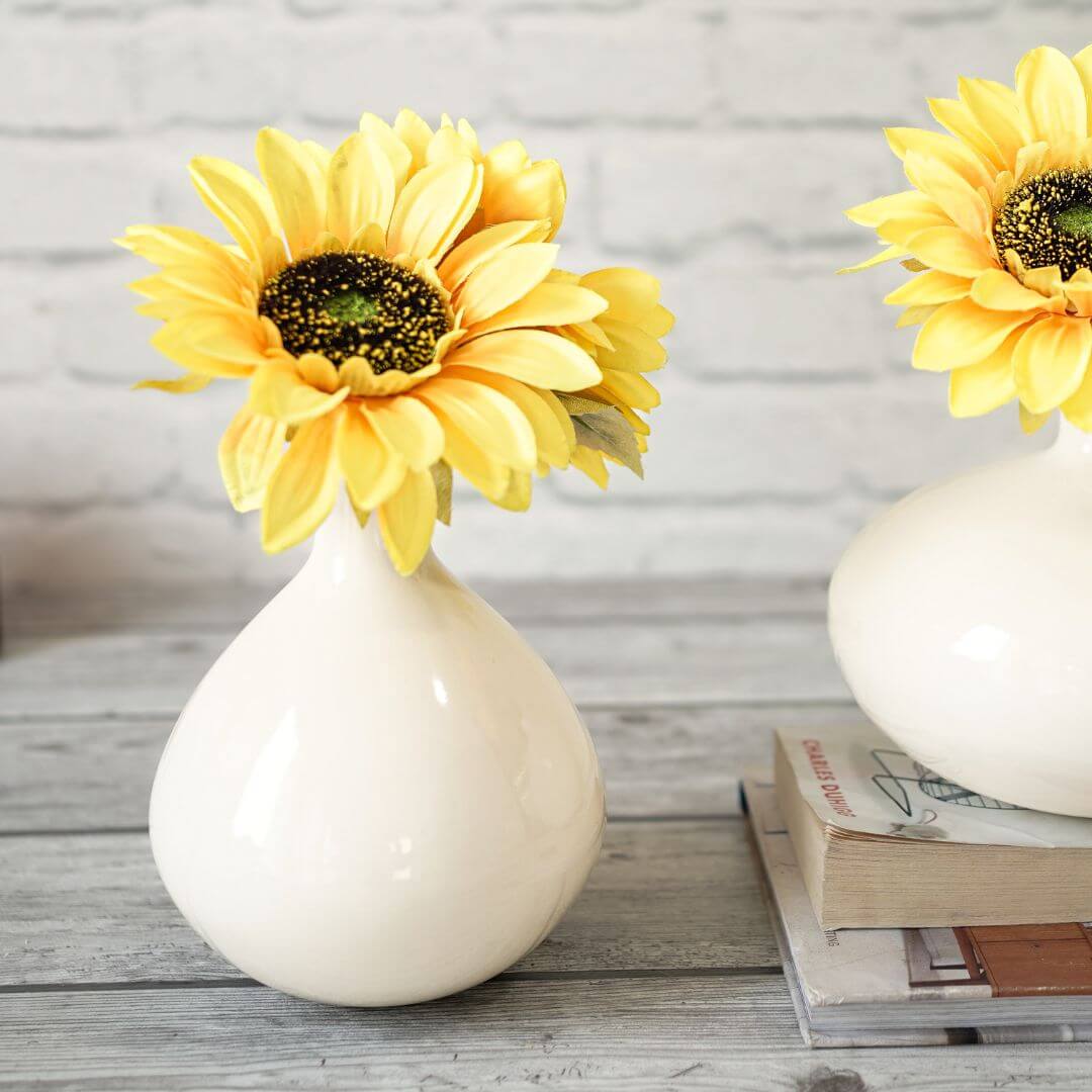 White metal flower vase tall 