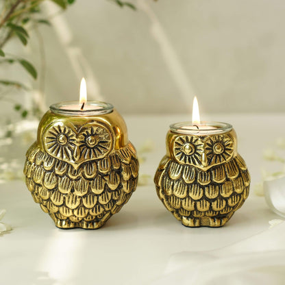 Owls Pair Candle Holder Set