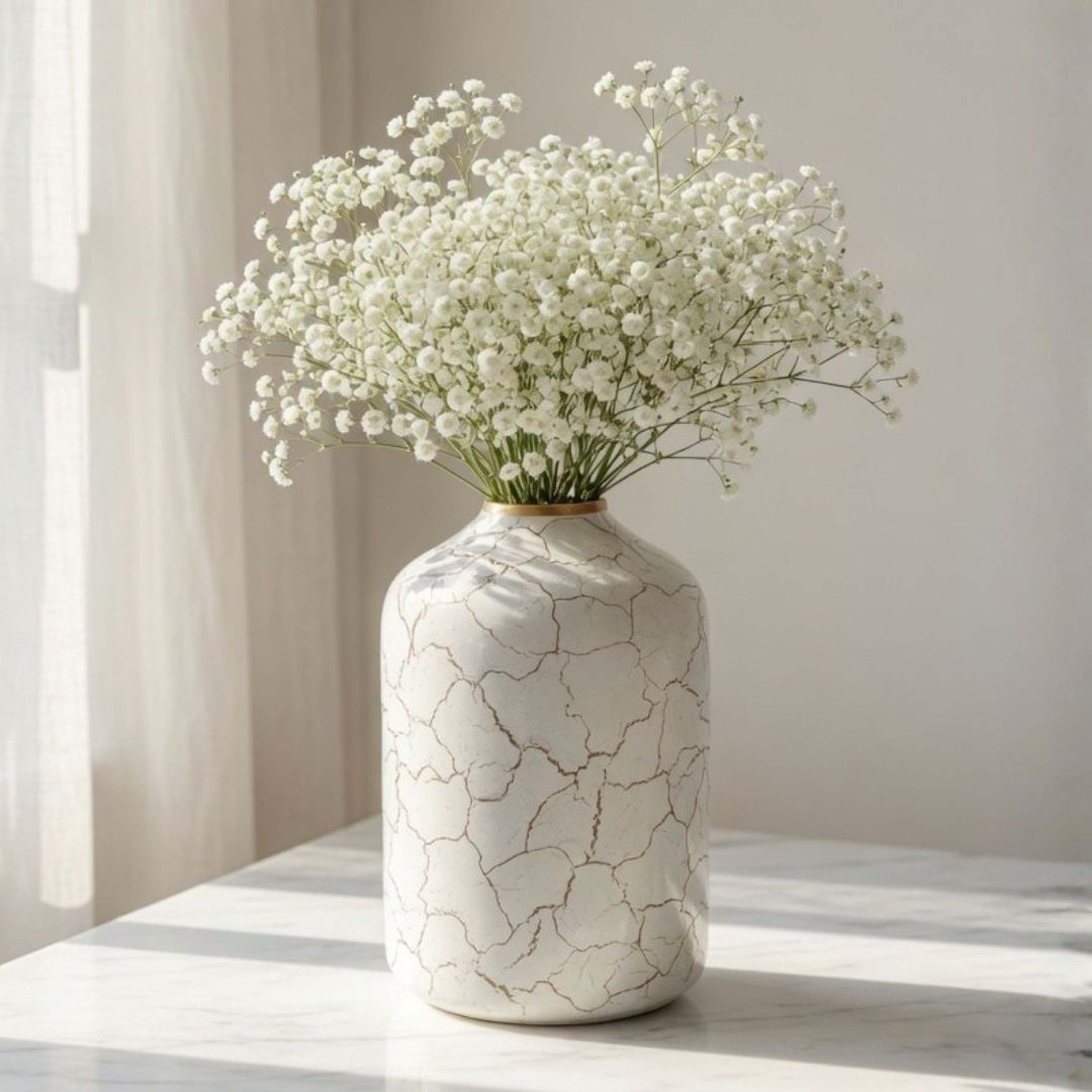 Off-white Metal Flower Vase | Crackled