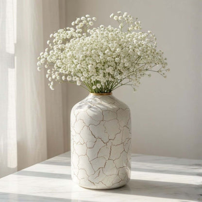 Off-white Metal Flower Vase | Crackled