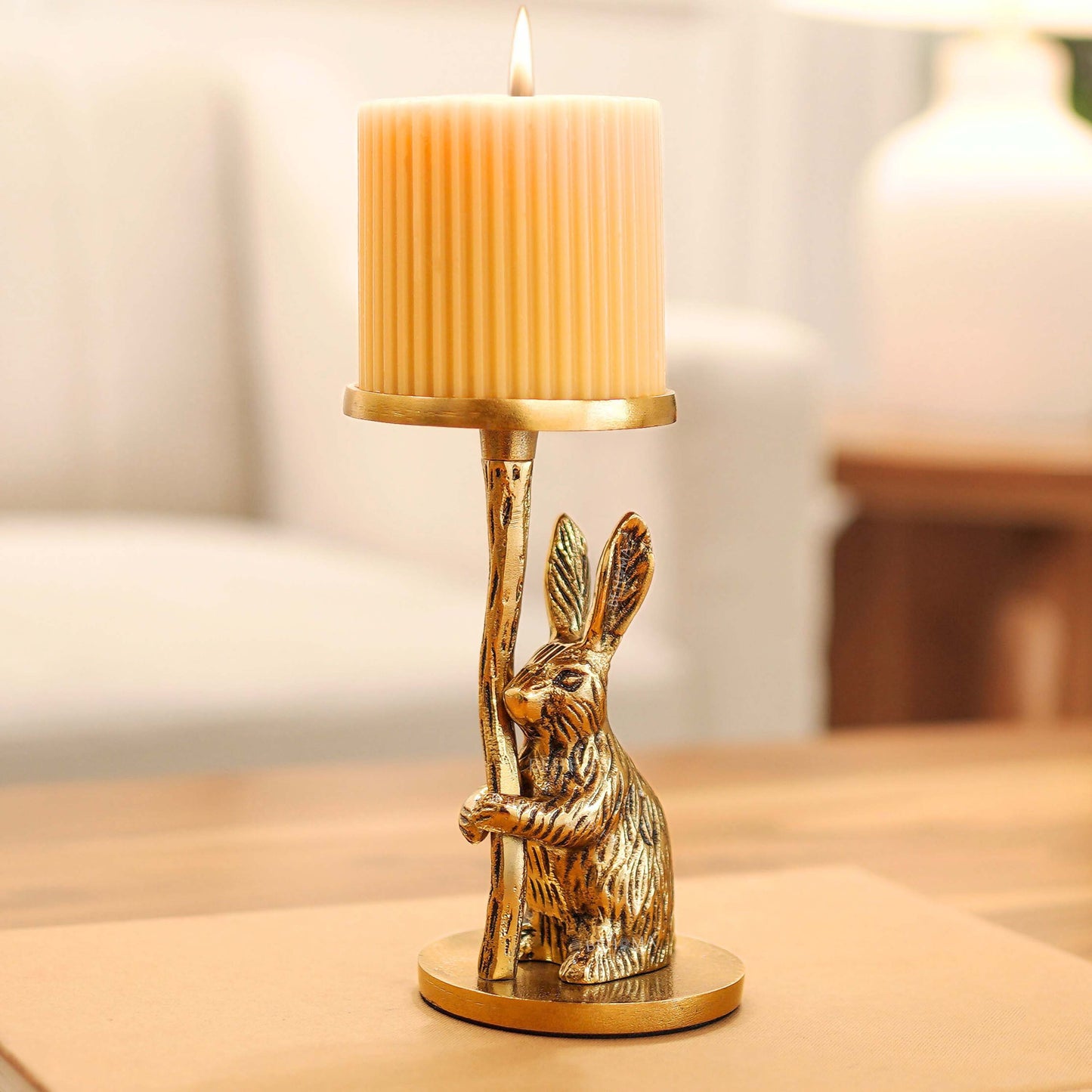 Golden Rabbit Candle Stand Set