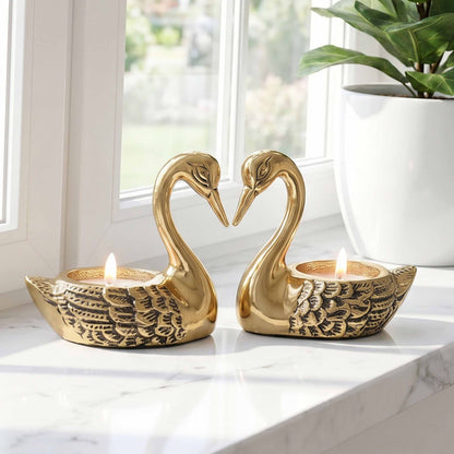 Metal Pair of Swans, T-light Holder