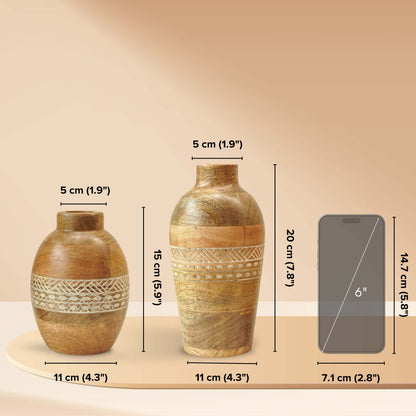 Mango Wood Bulb & Bud Vase, Set