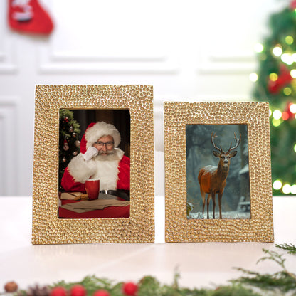 Hammered Photo Frame, Gold, Set of 2