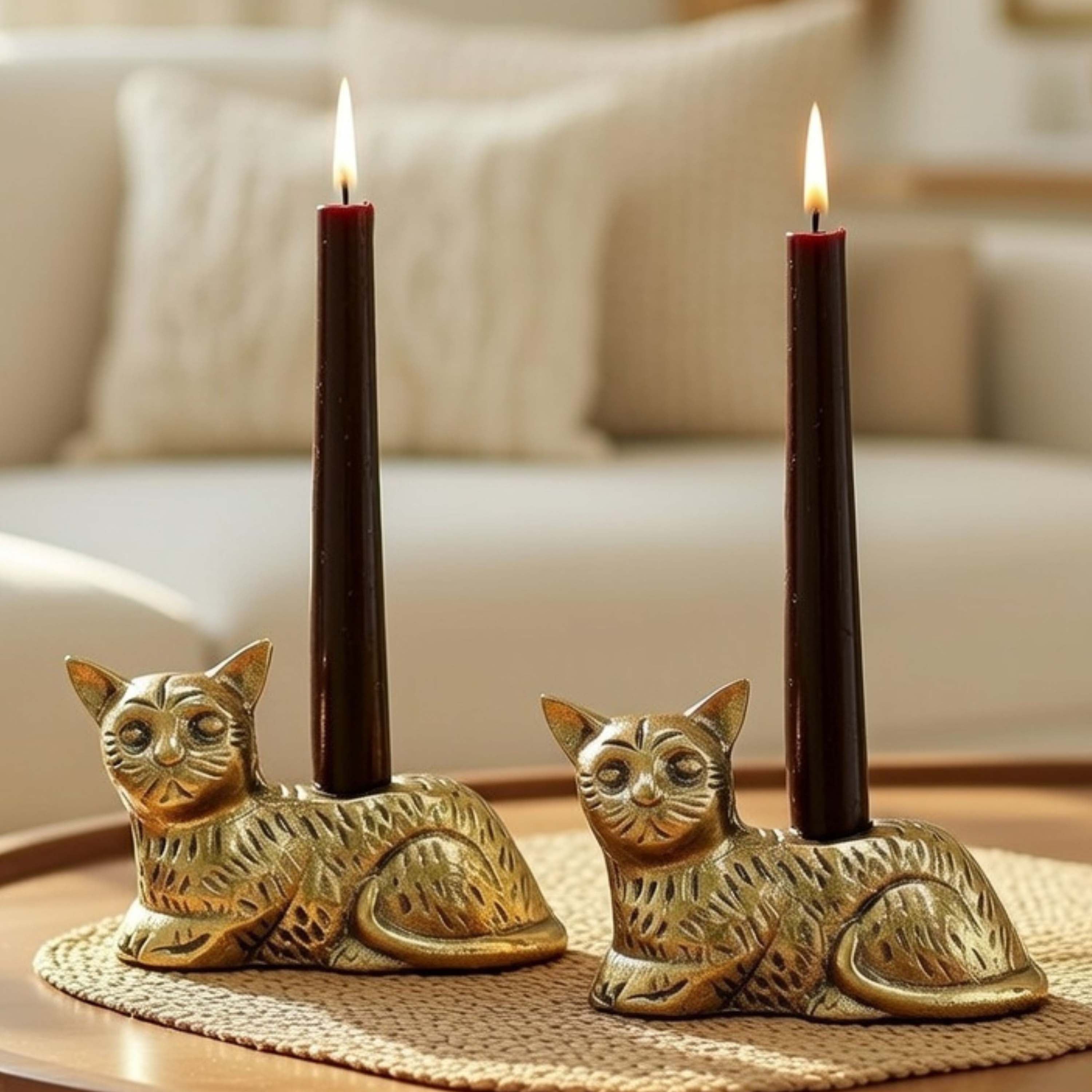 Golden Cat Candle Stand Set