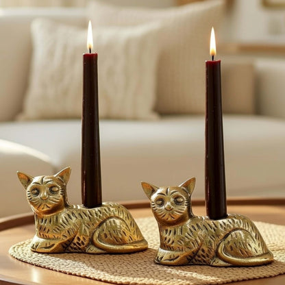 Golden Cat Candle Stand Set
