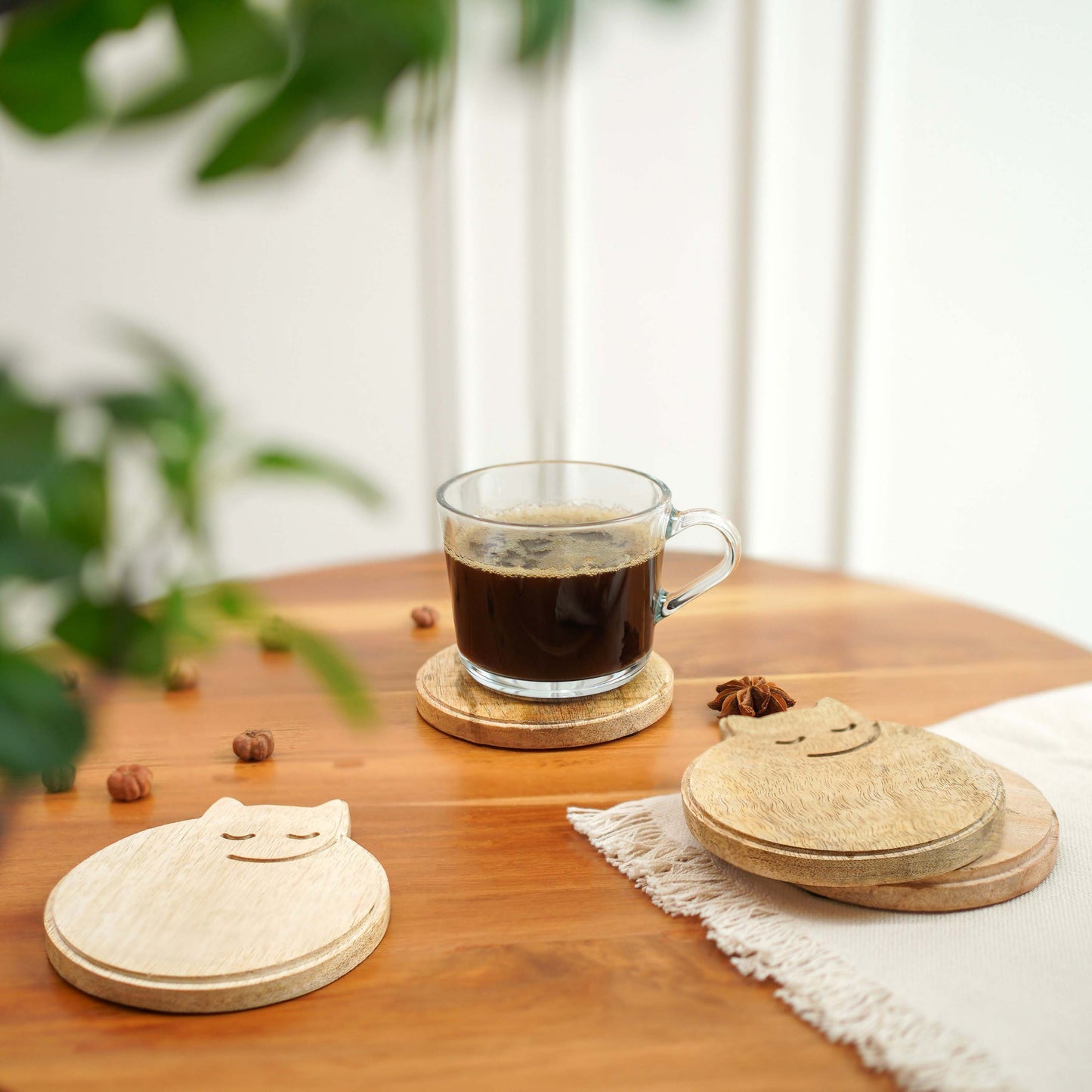 Sleepy Cat Wooden Coaster, Set of 4