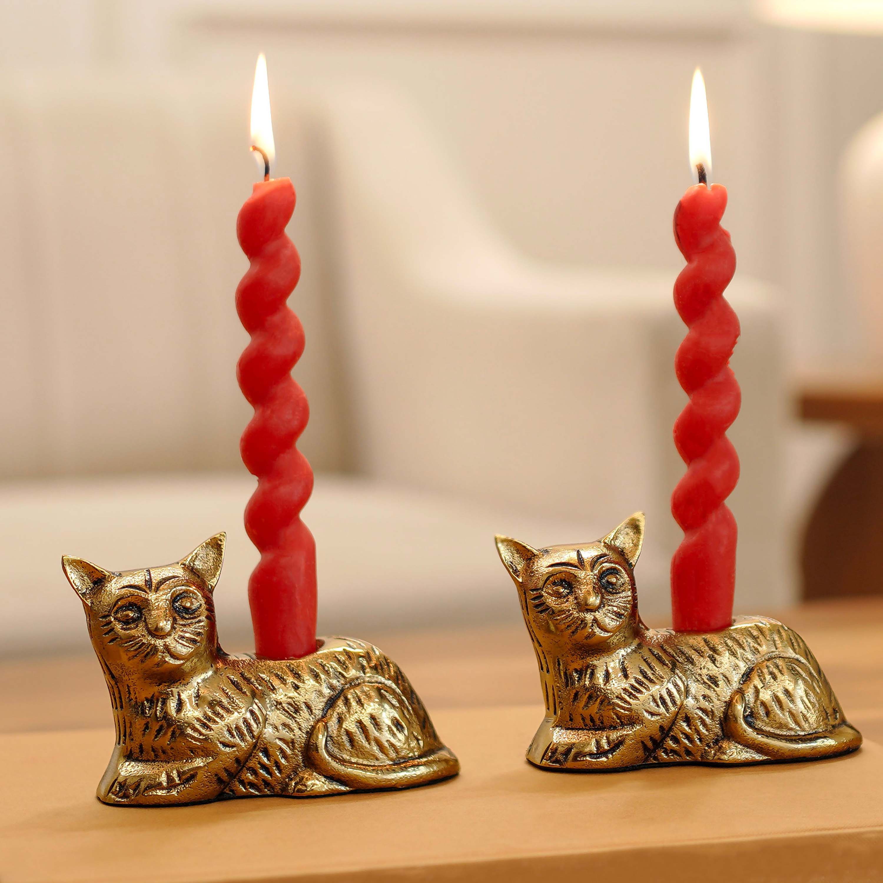 Golden Cat Candle Stand Set