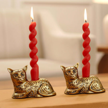 Golden Cat Candle Stand Set