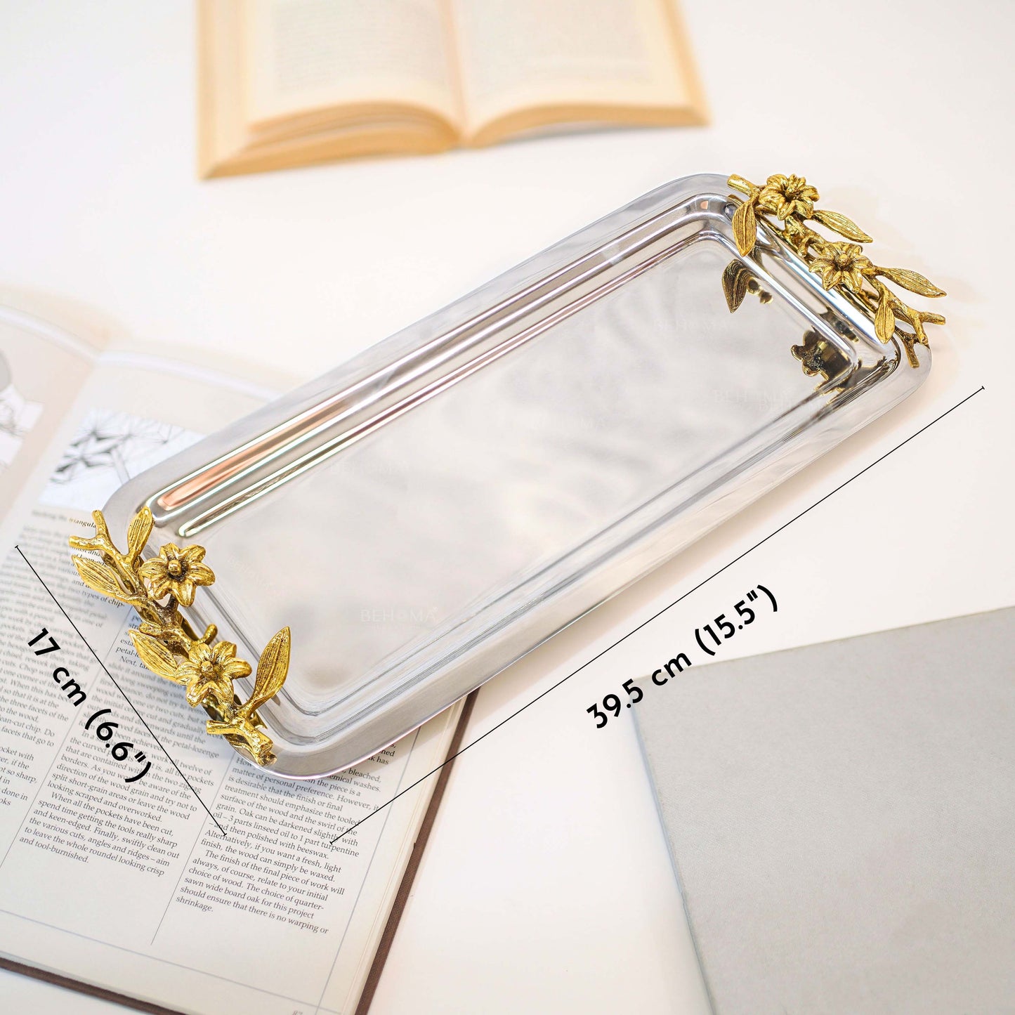 SS Serving Tray with Brass Branch