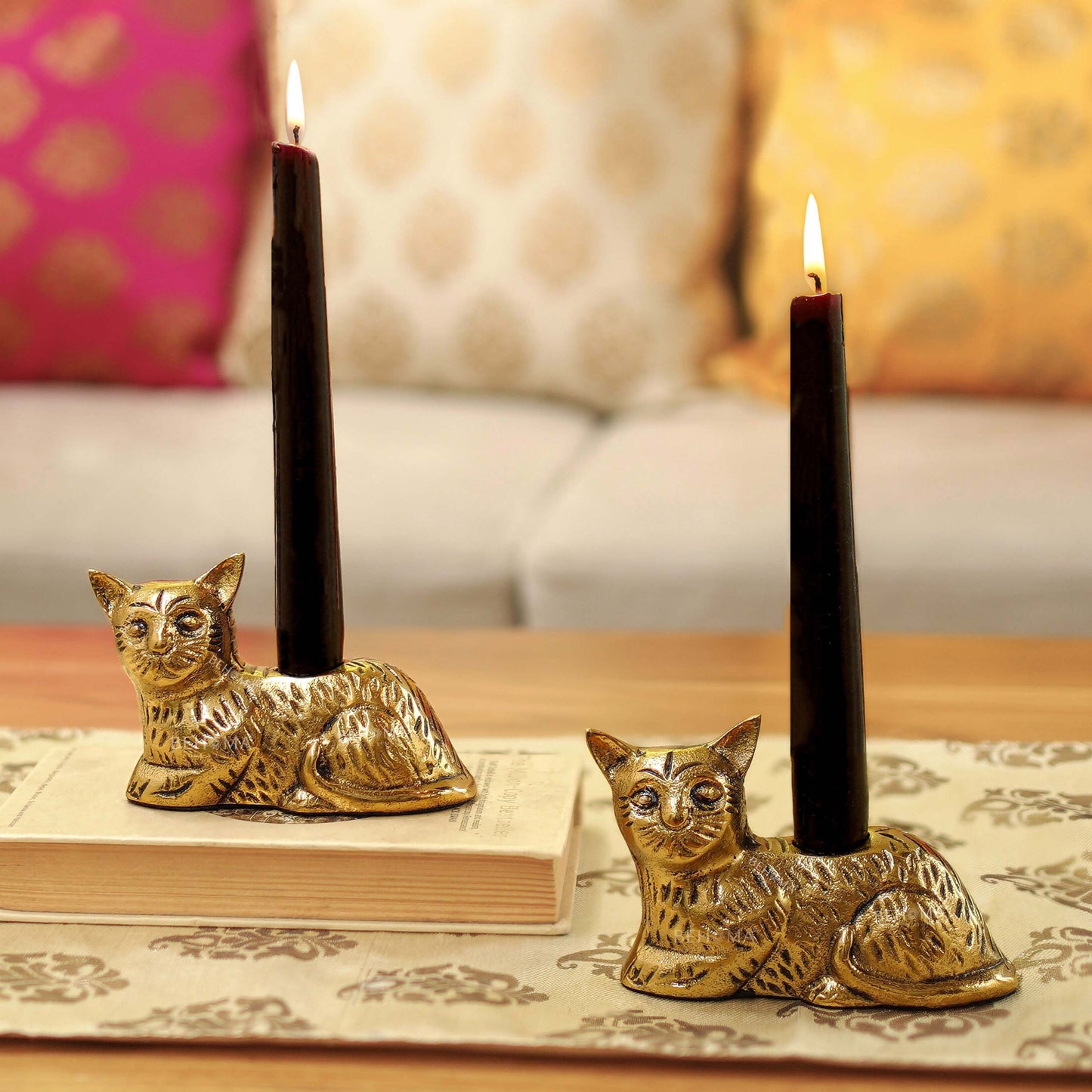 Golden Cat Candle Stand Set