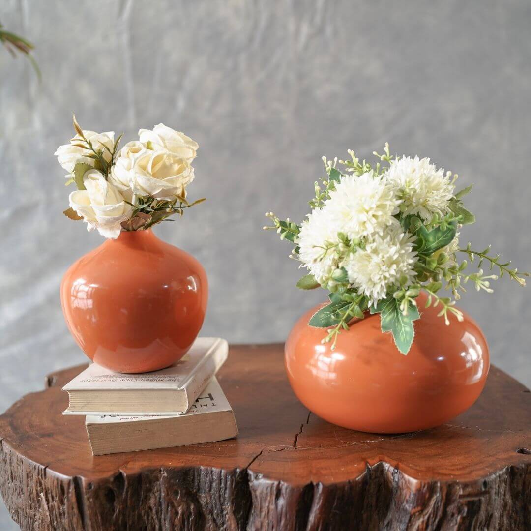 Metal bud Flower vase Orange - Set of 2