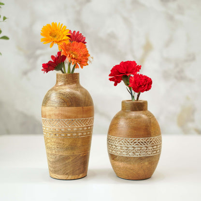 Mango Wood Bulb & Bud Vase, Set