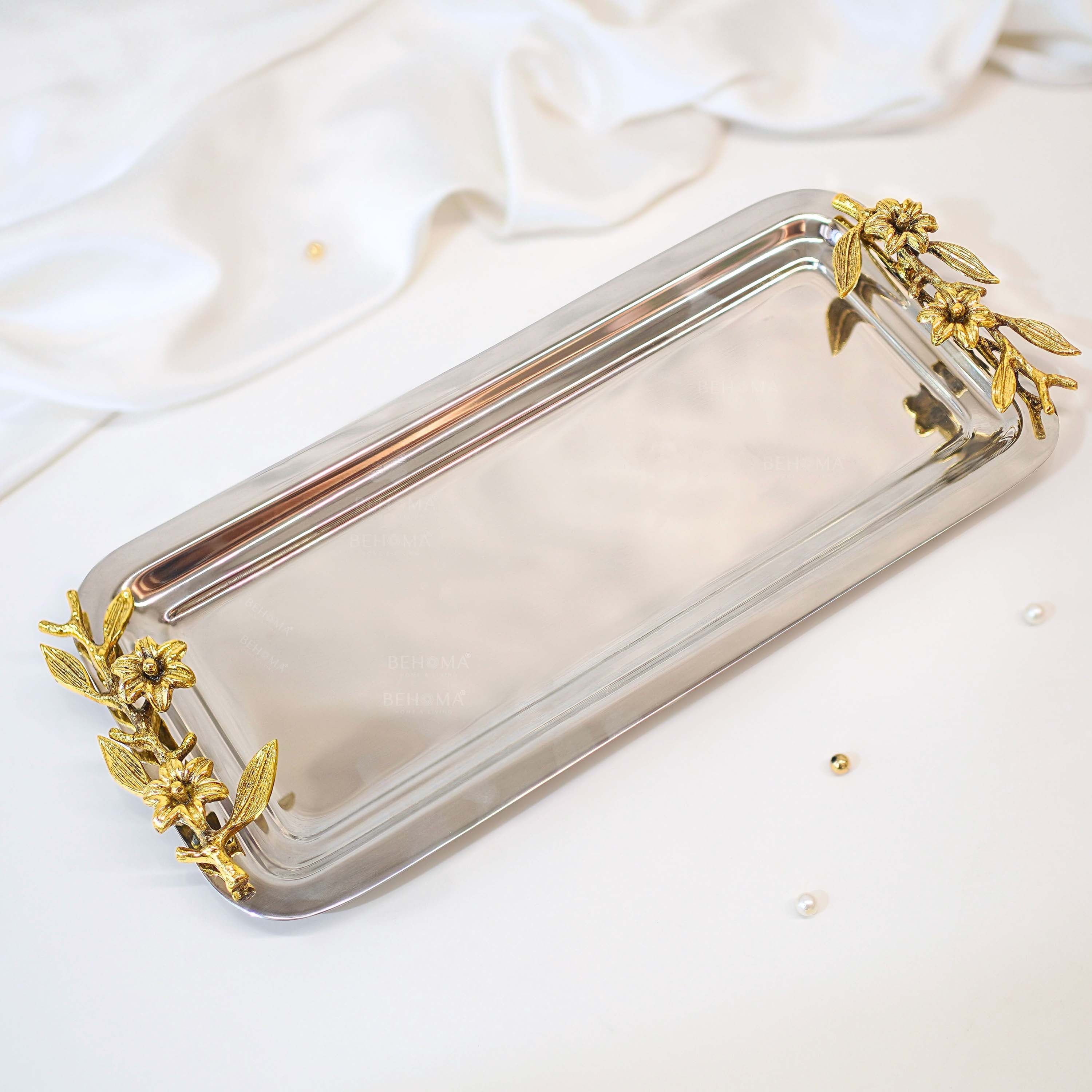SS Serving Tray with Brass Branch